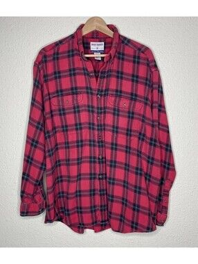 VTG High Sierra Mervyn’s Plaid Red Black Flannel Shirt THICK Mens Size L *READ